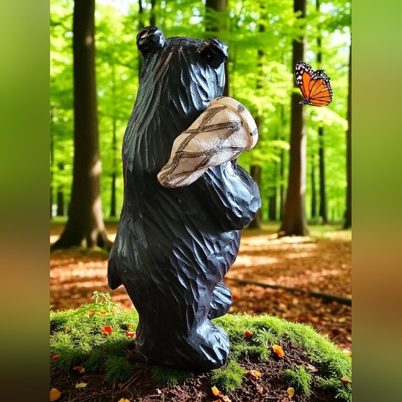 Vtg Lipco Black Bear Butterfly Net Resin Figurine Statue - Picture 5 of 7
